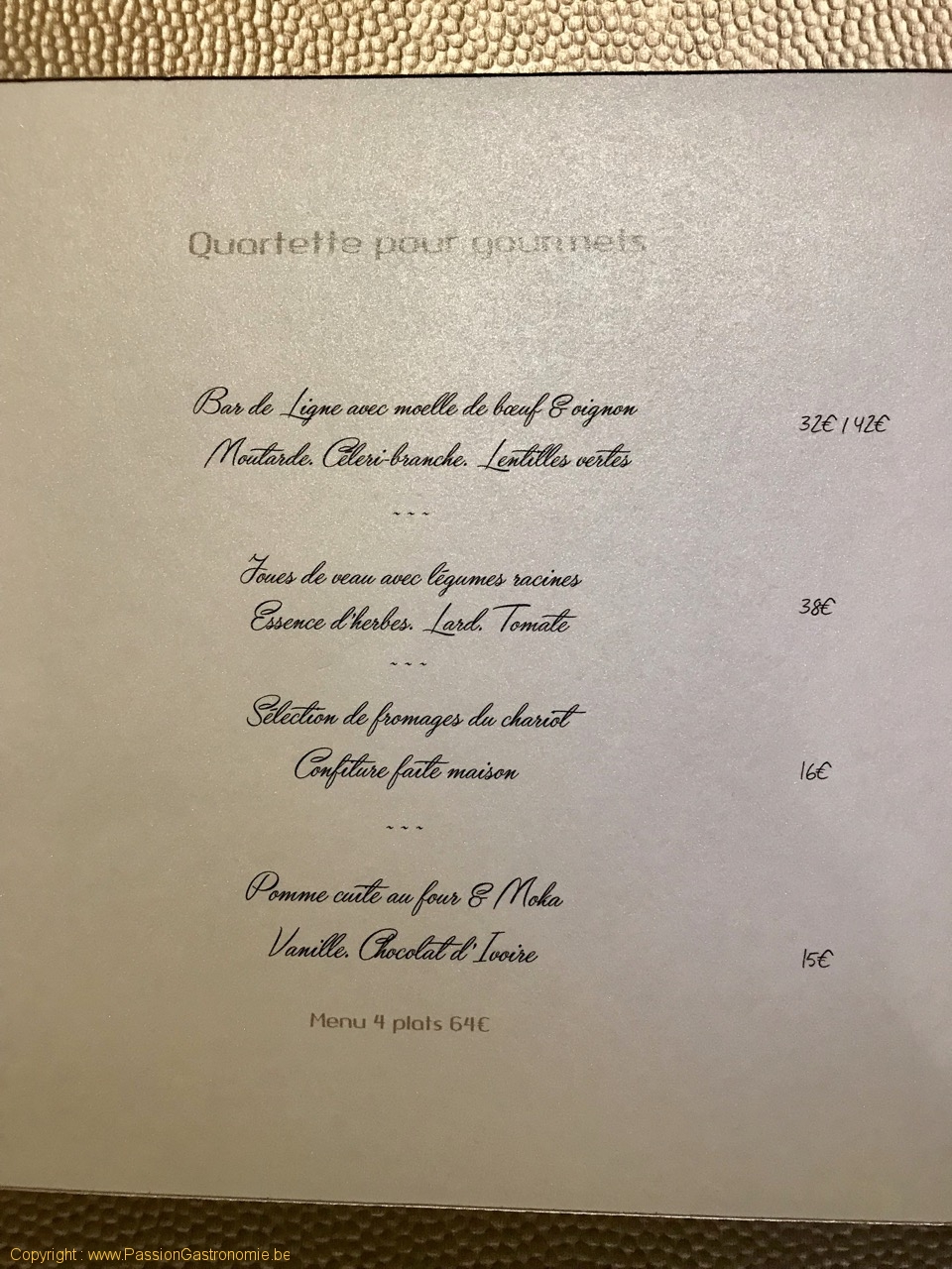 Restaurant Quadras - Le menu quartette pour gourmets